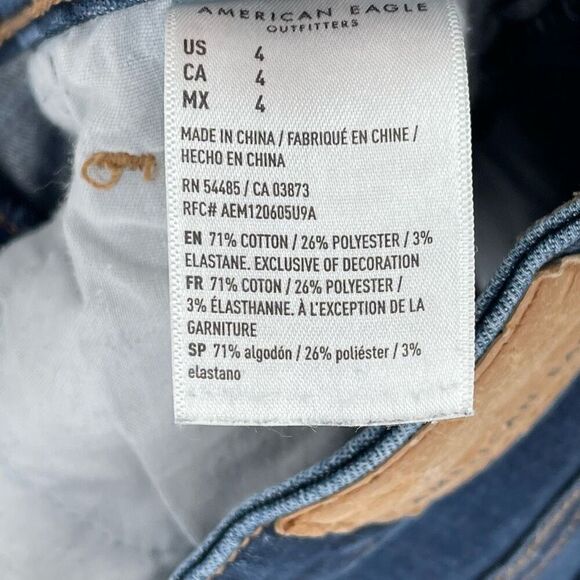 American Eagle Level Stretch Hi Rise Shortie Roll Raw Hem Denim Shorts Women 4 - Picture 5 of 6